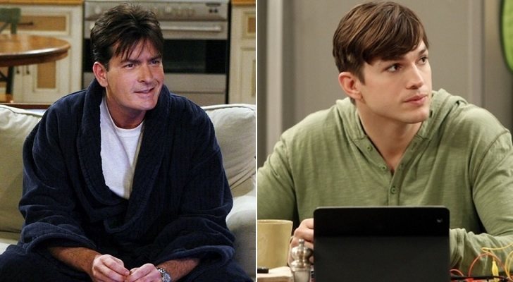 Charlie Sheen (izq.) y Ashton Kutcher (der.) en 'Dos hombres y medio'