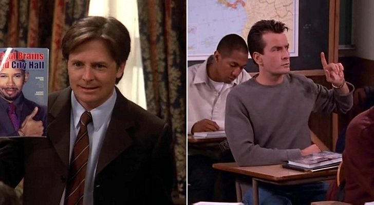 Michael J. Fox (izq.) y Charlie Sheen (der.) en 'Spin City'