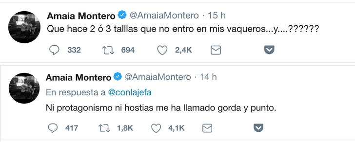 Tuits de Amaia Montero respondiendo a la polémica