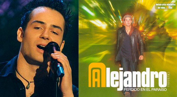 A la izquierda, Alejandro Parreño en &#39;Operación Triunfo&#39;. A la derecha, la portada de &quot;Perdido en el paraíso&quot;, su primer disco
