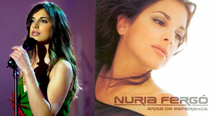 A la izquierda, Nuria Fergó en &#39;Operación Triunfo&#39;. A la derecha, la portada de &quot;Brisa de esperanza&quot;, su primer disco
