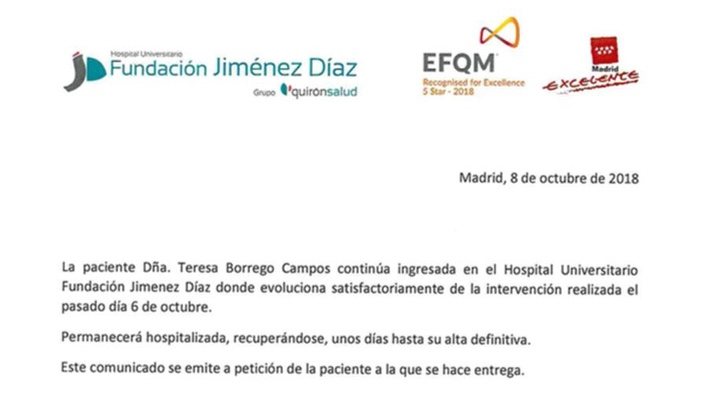 Informe de la Fundación Jiménez Díaz sobre el estado de salud de Terelu Campos
