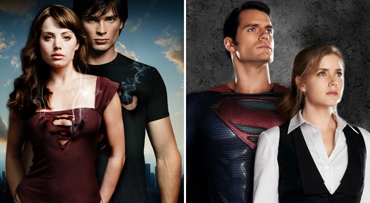 Tom Welling y Erica Durance en 'Smallville', y Henry Cavill y Amy Adams en "El hombre de acero", como como Clark Kent y Lois Lane
