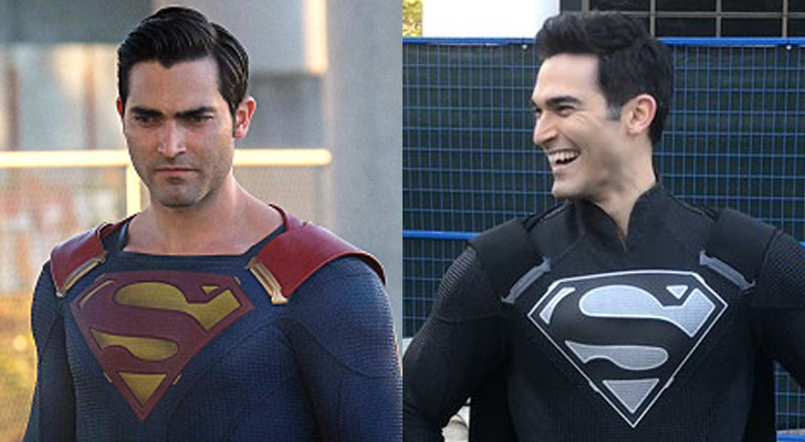 Tyler Hoechlin con el traje de Superman en 'Supergirl' (izquierda) y en el crossover (derecha)