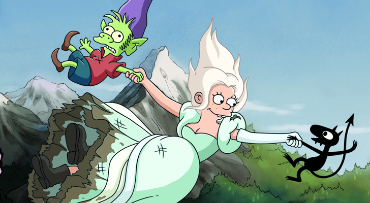 Trío protagonista de &#39;(Des)encanto&#39; durante la primera temporada