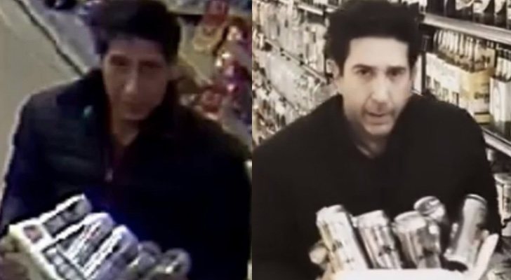 Supuesto ladrón de Blackpool y David Schwimmer parodiándolo