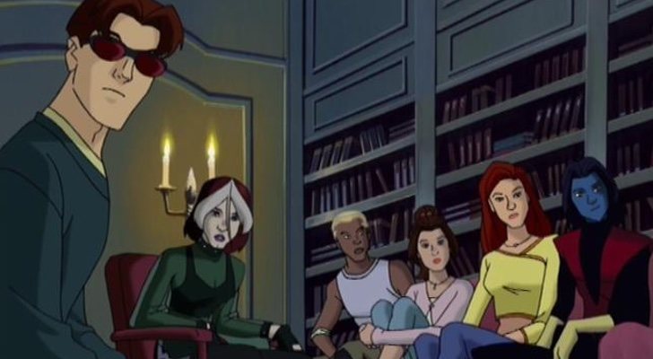 Cíclope, Pícara, Spike, Kitty Pryde, Jean Grey y Rondador Nocturno de 'X-Men Evolution'