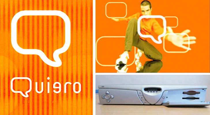 A la izquierda, el logo de Quiero TV. A la derecha, en la parte superior, una cortinilla de la plataforma. Abajo, el primer decodificador que utilizaron sus usuarios.