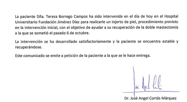 Parte médico de la última intervención de Terelu Campos