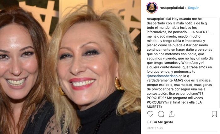 Mensaje de Rosa Benito en su cuenta de Instagram