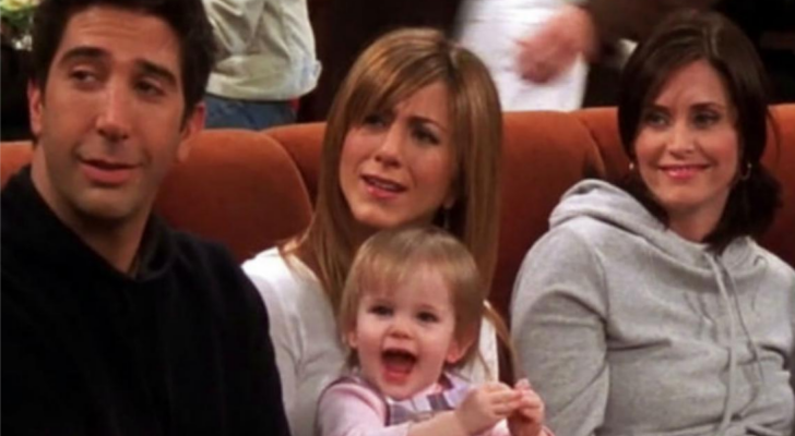 David Schwimmer, Jennifer Aniston y Courteney Cox como Ross, Rachel y Monica de Friends, tras el nacimiento del bebé de Rachel, Emma