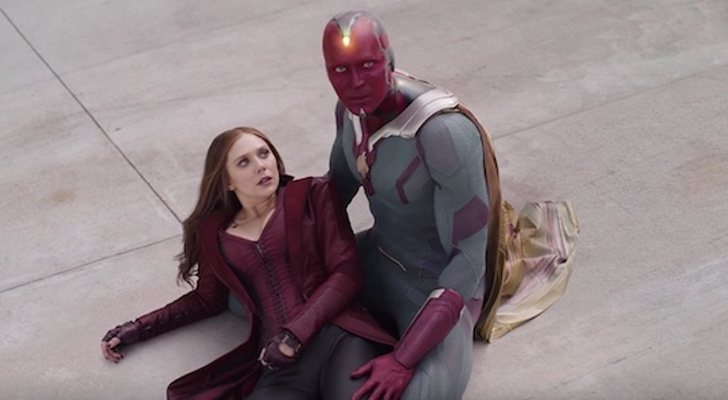 Paul Bettany y Elizabeth Olsen como Visión y la Bruja Escarlata en "Capitán América: Civil War"