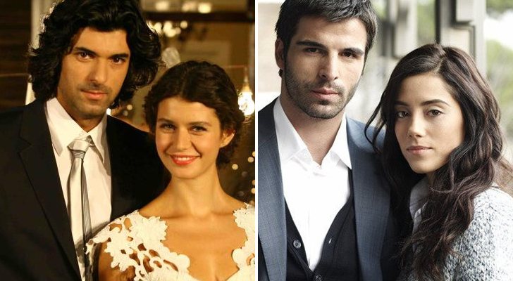 Engin Akyürek y Beren Saat como Kerim y Fatmagül, y Mehmet Akif Alakurt y Cansu Dere como Boran y Sila