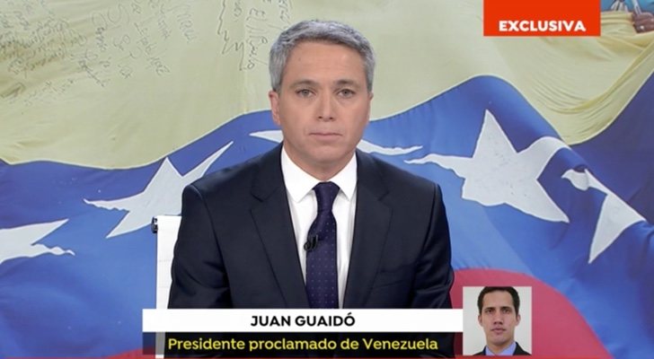 Vicente Vallés en una conexión telefónica con Juan Guaidó
