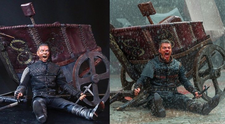 La figura de Ivar junto a la escena de 'Vikings' en que se basa