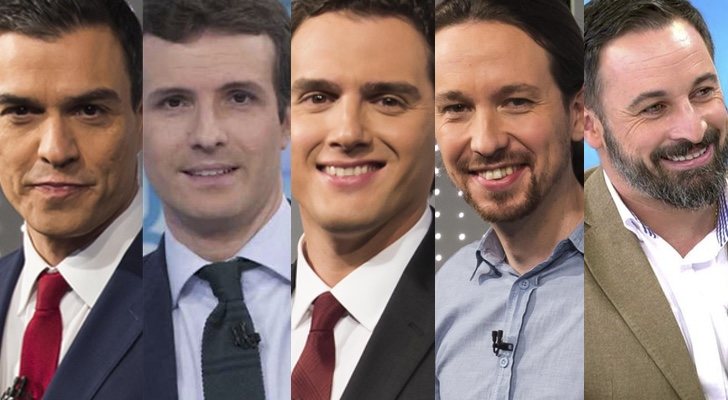 Pedro Sánchez, Pablo Casado, Albert Rivera, Pablo Iglesias y Santiago Abascal