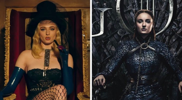 Sophie Turner en "Sucker" y en el póster de 'Juego de tronos'