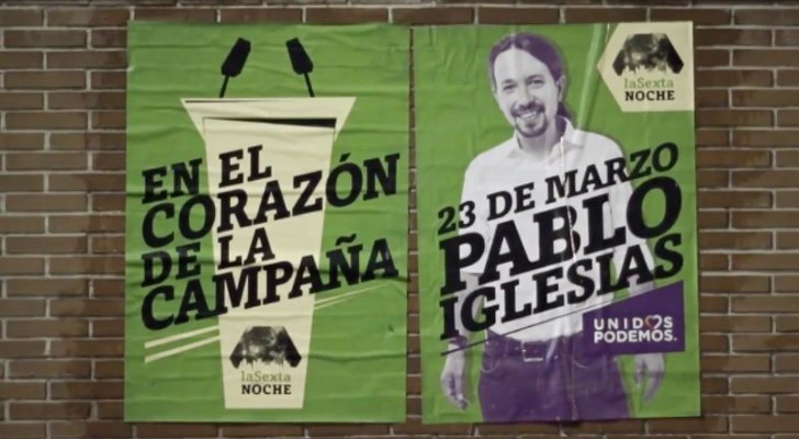 Imagen del spot promocional de 'laSexta Noche' para la entrevista con Pablo Iglesias que arranca "En el corazón de la campaña"
