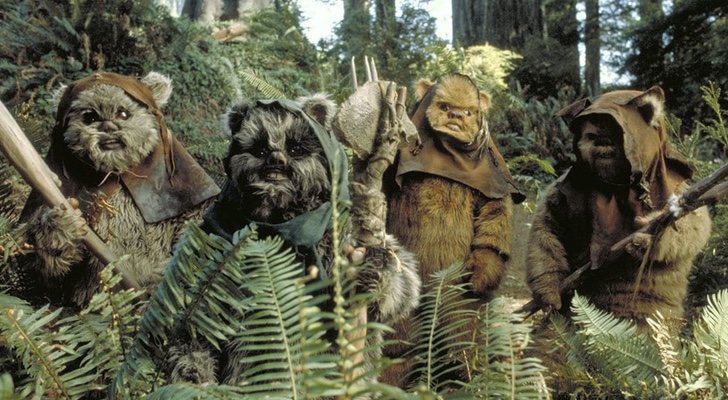 Un grupo de ewoks en "Star Wars: El retorno del jedi"