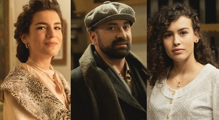 Patricia Ponce de León, Pedro Nistal y Lucía Marcó como María Elena, Marchena y Lola en 'El secreto de Puente Viejo'