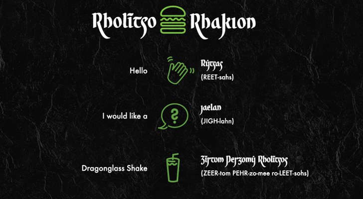 Parte de la "guía de pronunciación" del valyrio de Shake Shack para su menú de 'Juego de Tronos'