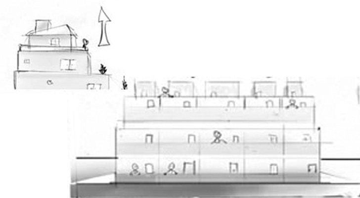 Boceto de El Exilio del edificio de adosados