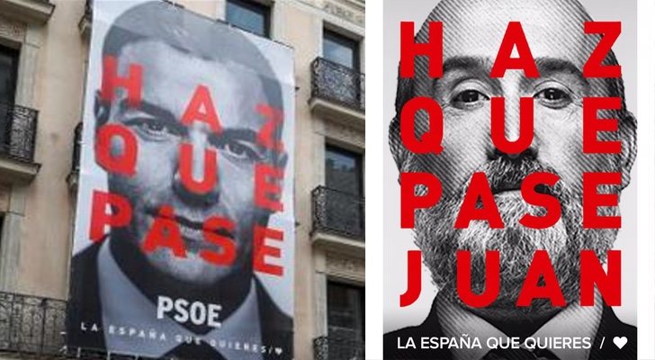 Cartel de Podemos y la parodia de 'Vota Juan'