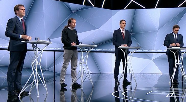 Pablo Casado, Pablo Iglesias, Pedro Sánchez y Albert Rivera en 'El DEabte' de Atresmedia