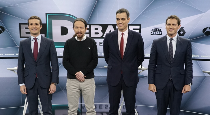 Pablo Casado, Pablo Iglesias, Pedro Sánchez y Albert Rivera
