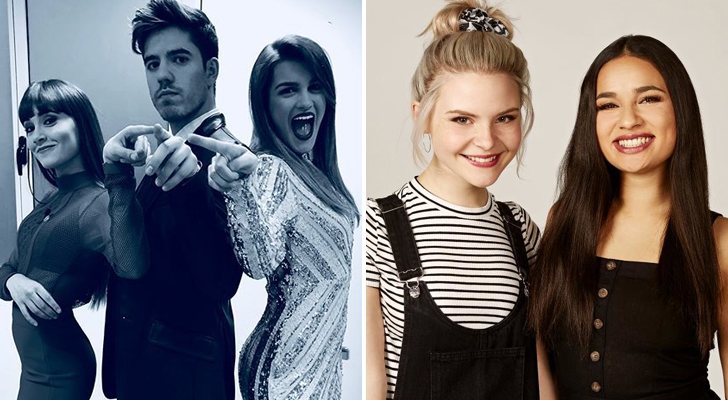 Roi junto a sus excompañeras de 'OT 2017' Aitana y Amaia, y el dúo alemán S!sters
