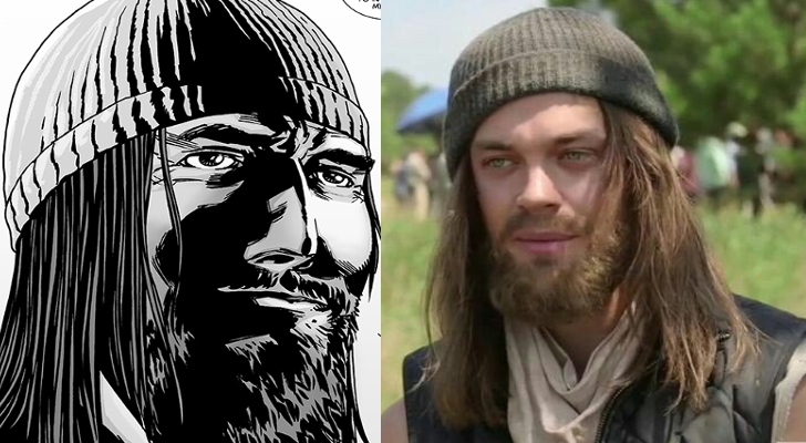 Tom Payne como Jesus en 'The Walking Dead' junto a su versión original en los cómics