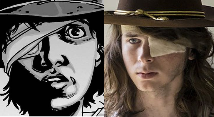 Carl Grimes en su versión dibujada y en 'The Walking Dead'