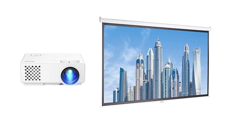 Mini proyector DBPOWER y pantalla de 120 pulgadas