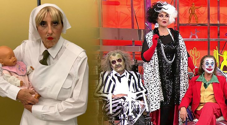 Paz Padilla y Carlota Corredera con algunos colaboradores de 'Salvame', celebrando Halloween 2019 disfrazados