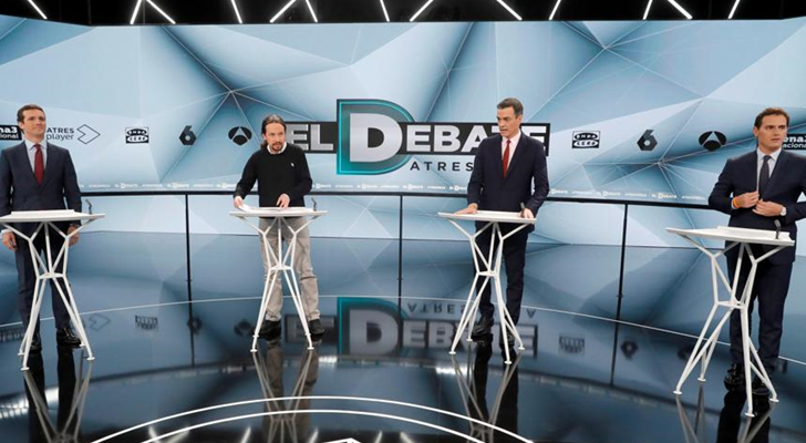 Los cuatro candidatos en el debate electoral de Atresmedia