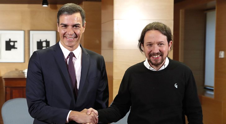 Pedro Sánchez, líder del PSOE, junto a Pablo Iglesias, líder de Unidas Podemos