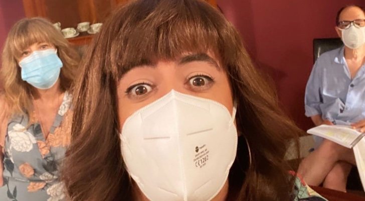 Nathalie Seseña, Víctor Palmero y Jordi Sánchez en el rodaje de 'La que se avecina'