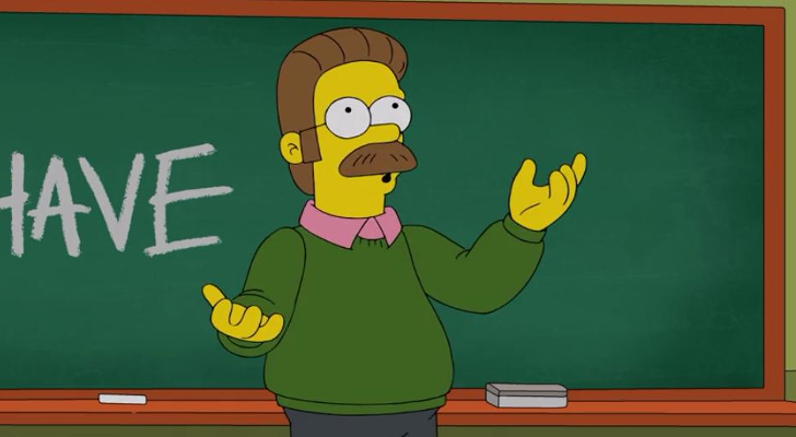 Ned Flanders dando clase en la Escuela Primeria de Springfield