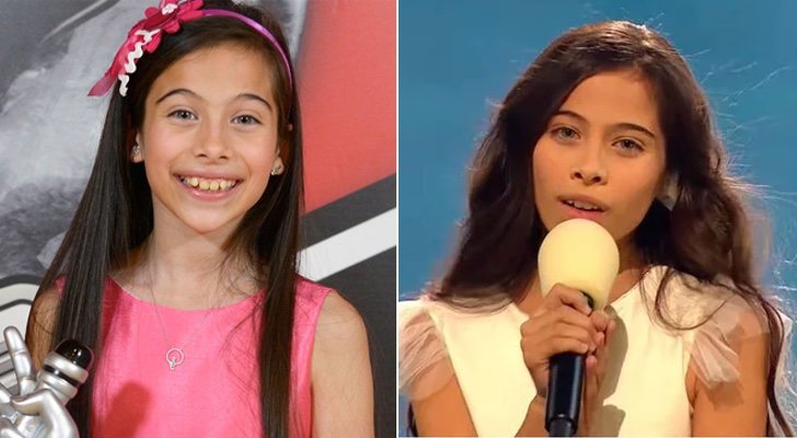 Melani García en 'La Voz Kids' (izq.) y en Eurovisión Junior 2019 (der.)