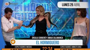 Amaia Salamanca agarra una serpiente y convierte a 'El hormiguero' en "Minuto de oro"