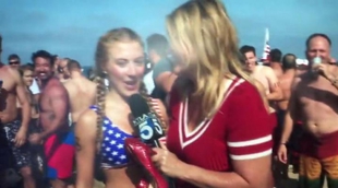 Vomitan encima de una reportera en pleno directo en un campeonato de beber cervezas